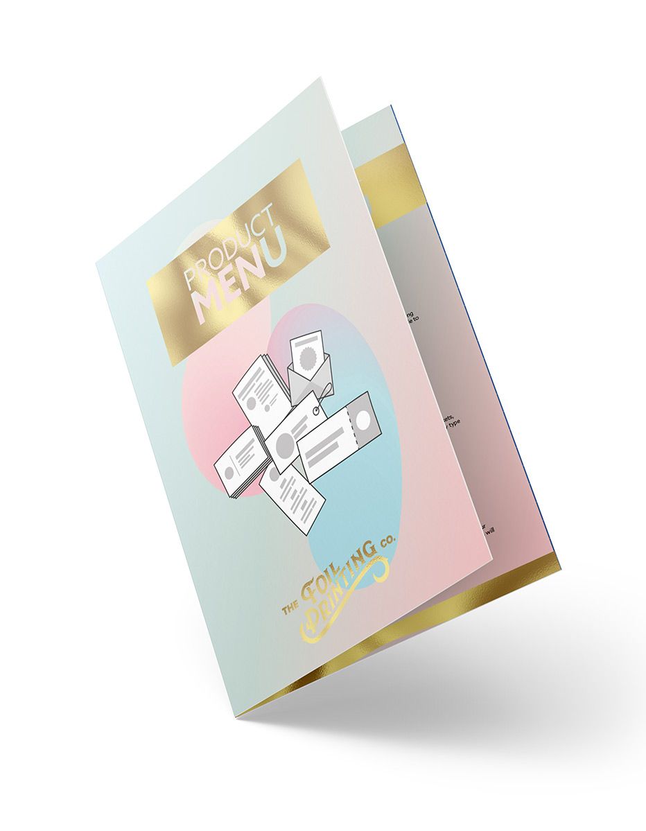 Metallic Copper Foil Folded Menu Front